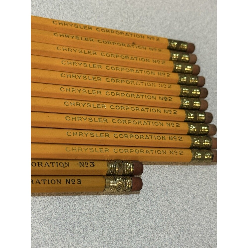 vintage pencils, primarily marked "CHRYSLER CORPORATION 10 Nº2". 2 Nº3”